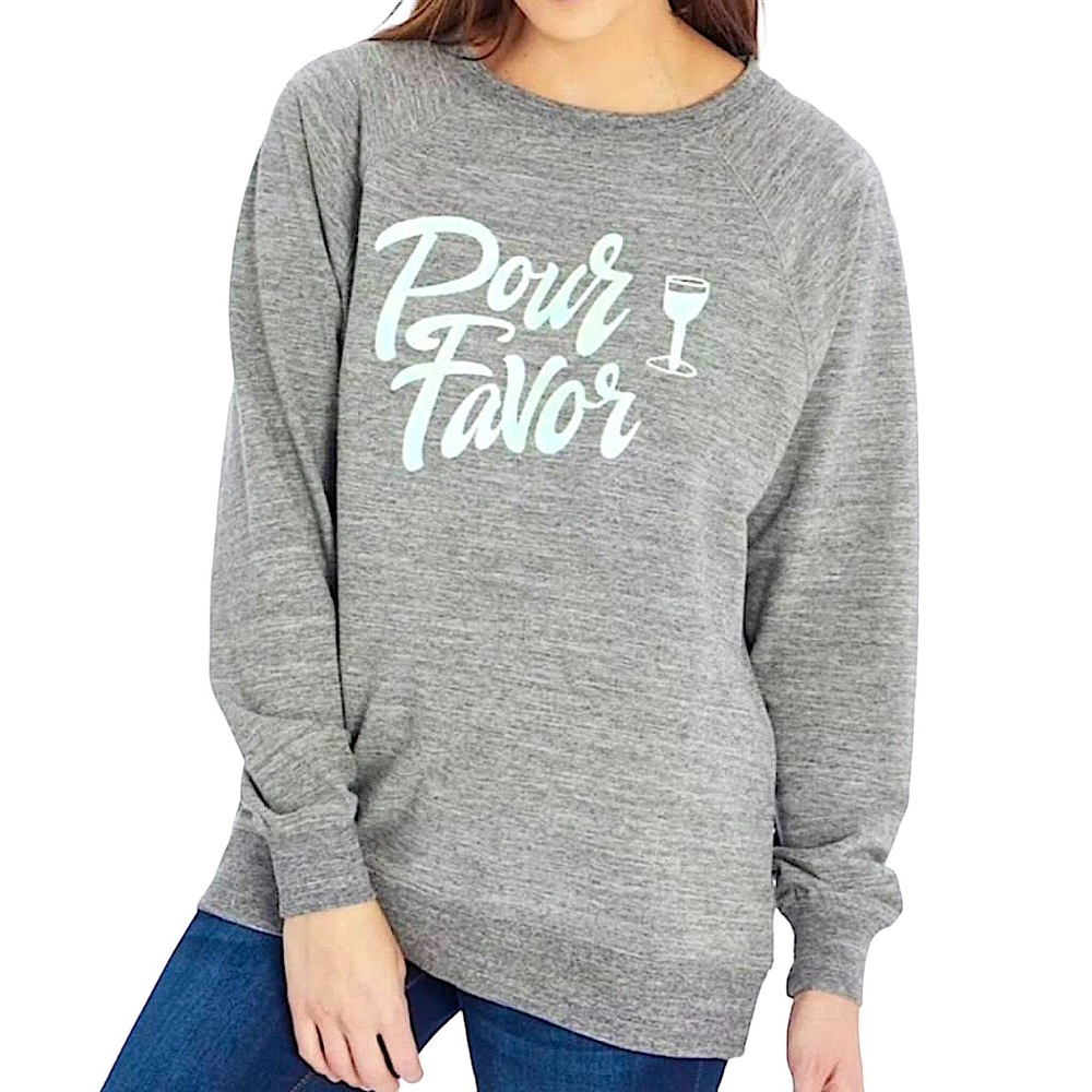 WILDFOX: Oversized Gray “Pour Favor” Pullover Sweatshirt Size Small